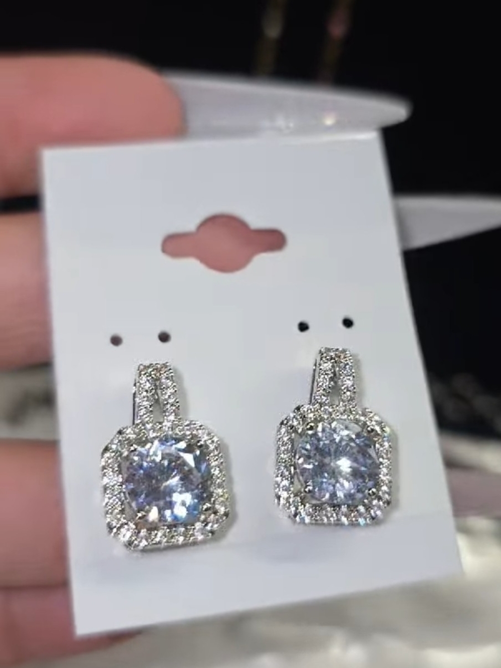 Elegant Stainless Steel Silver-Tone Halo Drop Earrings with Clear Stones